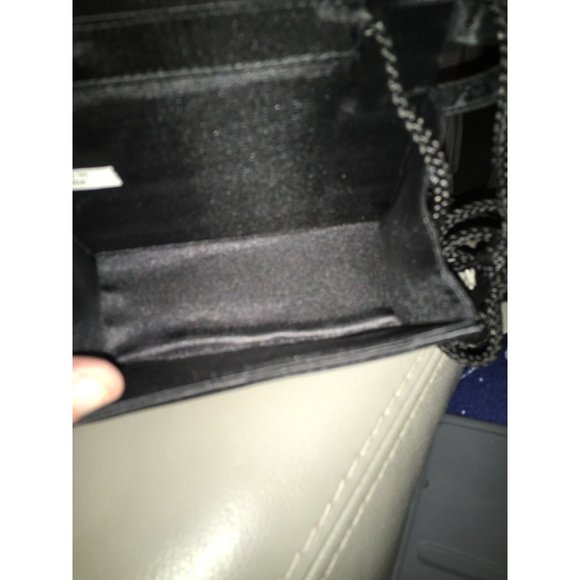 Little Mini Black Purse with Dainty Rhinestone Accent across Bottom of Front Fla - Picture 8 of 11